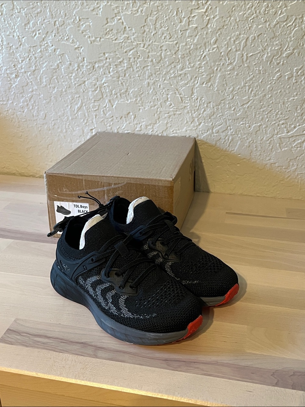 Athletic Works Black Kids Sneakers with Red Toe Accents slip on